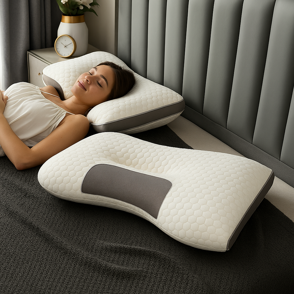 Almohada CerviLux™ — Corrige tu postura, alivia el dolor y transforma tus noches de sueño.