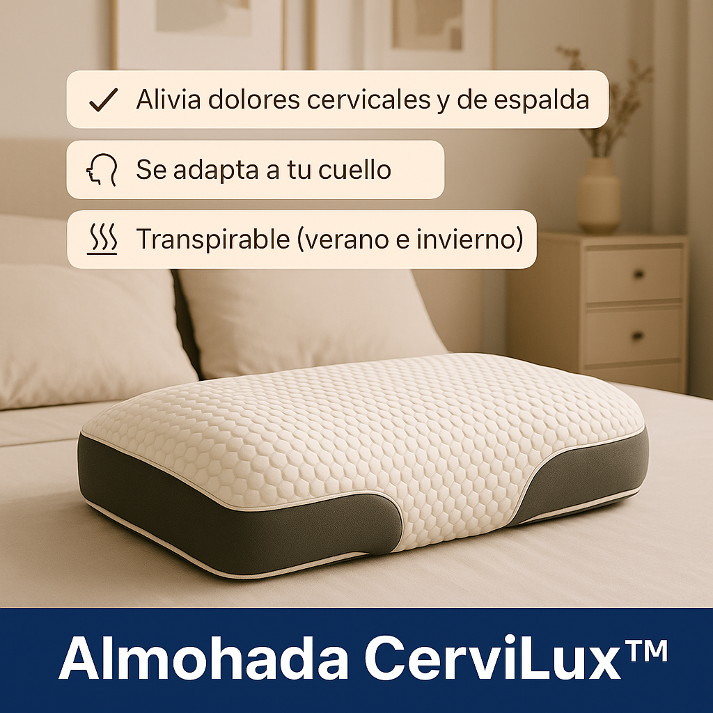 Almohada CerviLux™ — Corrige tu postura, alivia el dolor y transforma tus noches de sueño.