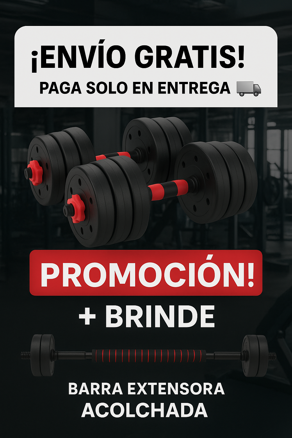💪 Kit de Pesas 44 LBS + Barra Acolchada 🎁 Más de 20 piezas 🔥 Acabe com a falta de resultados em casa!