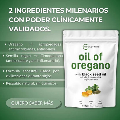 OIL OF OREGANO - El escudo natural de Orégano + Semilla Negra para defensas y energía diarias