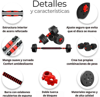 💪 Kit de Pesas 44 LBS + Barra Acolchada 🎁 Más de 20 piezas 🔥 Acabe com a falta de resultados em casa!