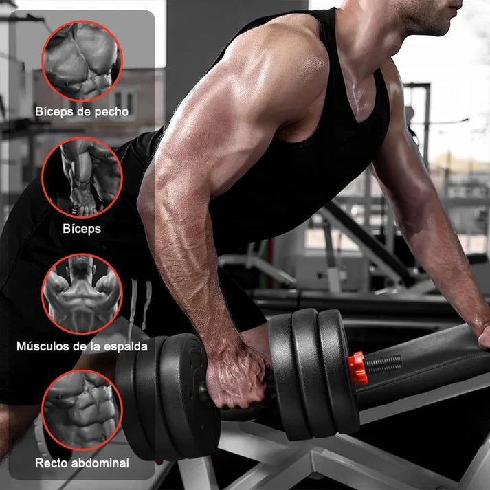 💪 Kit de Pesas 44 LBS + Barra Acolchada 🎁 Más de 20 piezas 🔥 Acabe com a falta de resultados em casa!